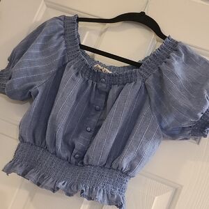 Light Blue Striped Off-Shoulder Peasant Top - Women